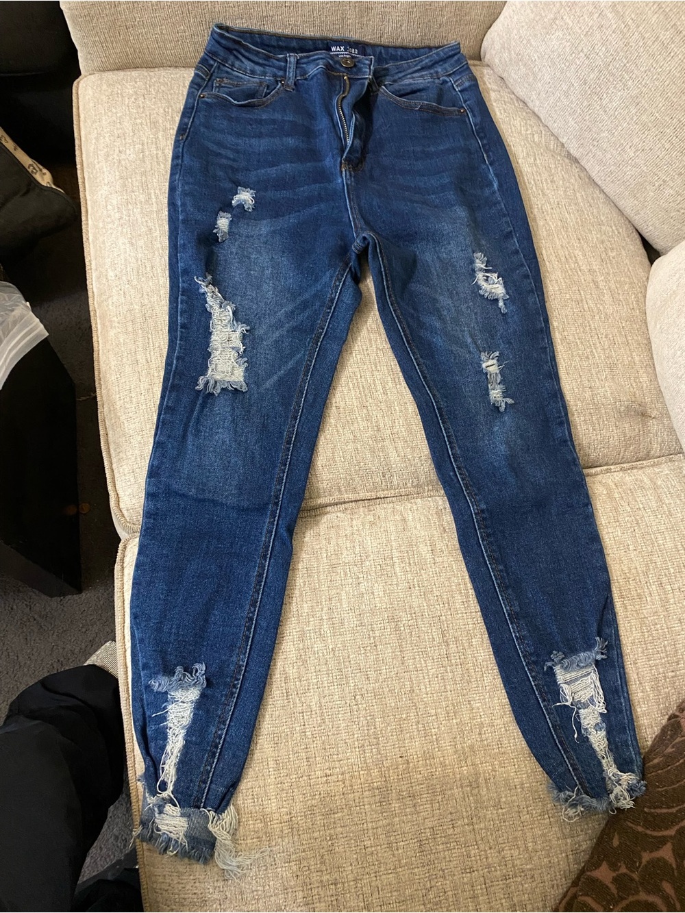 Wax Jean Dark Blue Distressed Skinny Jeans